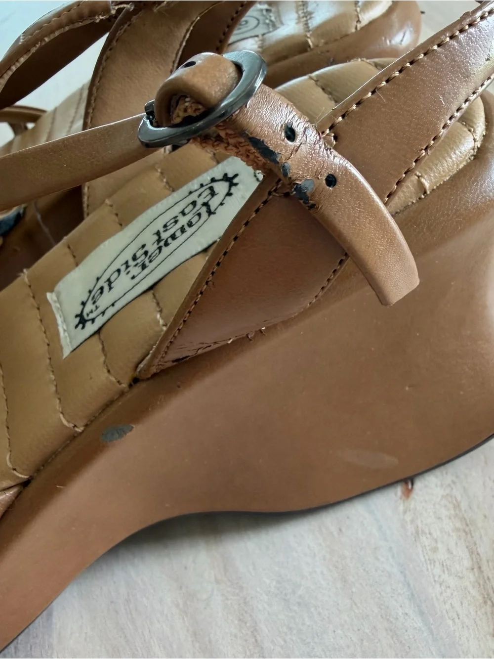 Vintage 90s Y2K Lower East Side Wedge Sandals Chunky Tan Women’s Size 8.5